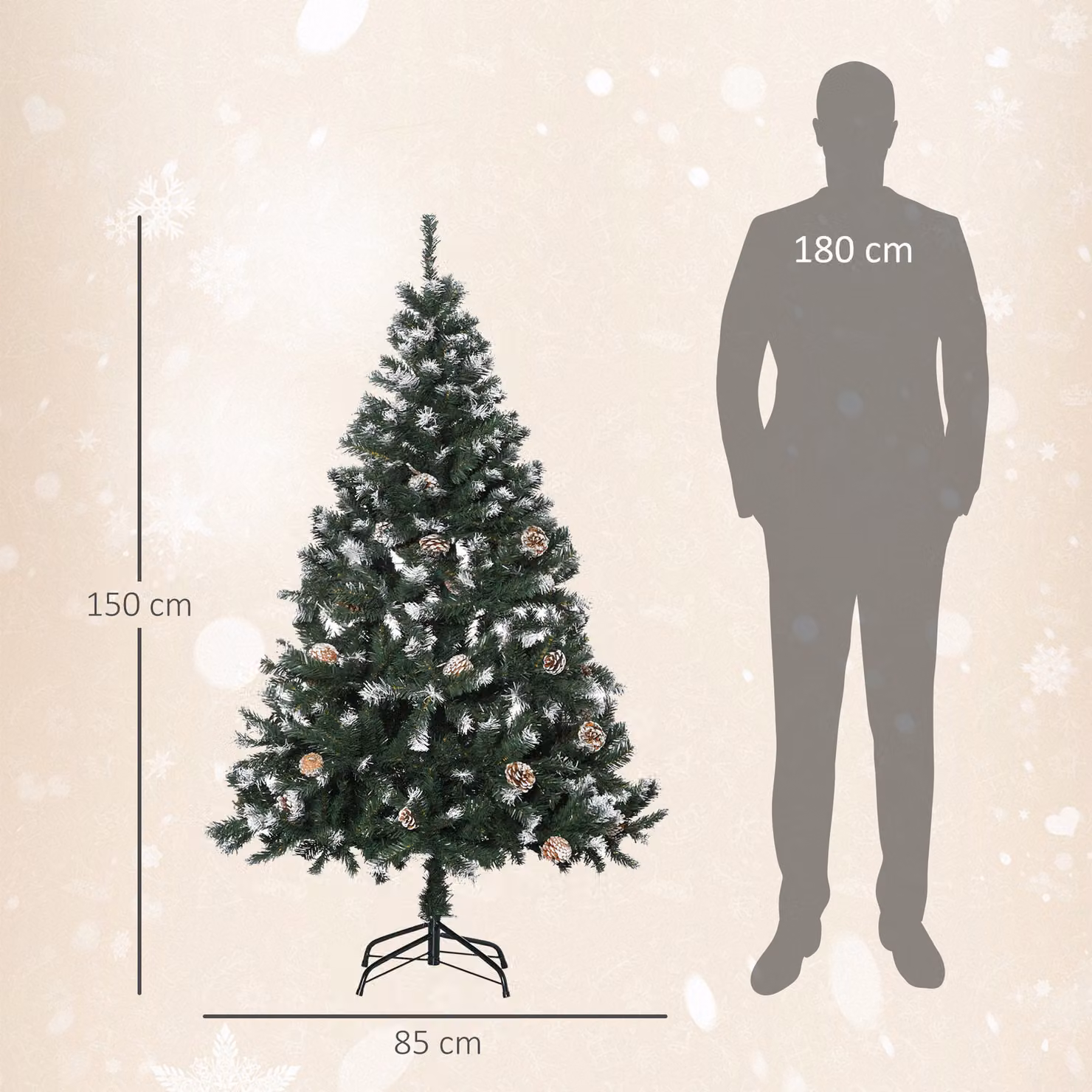HOMCOM 5ft Artificial Christmas Tree with Pine Cones in Green and White, Height: 152.4 cm – 3