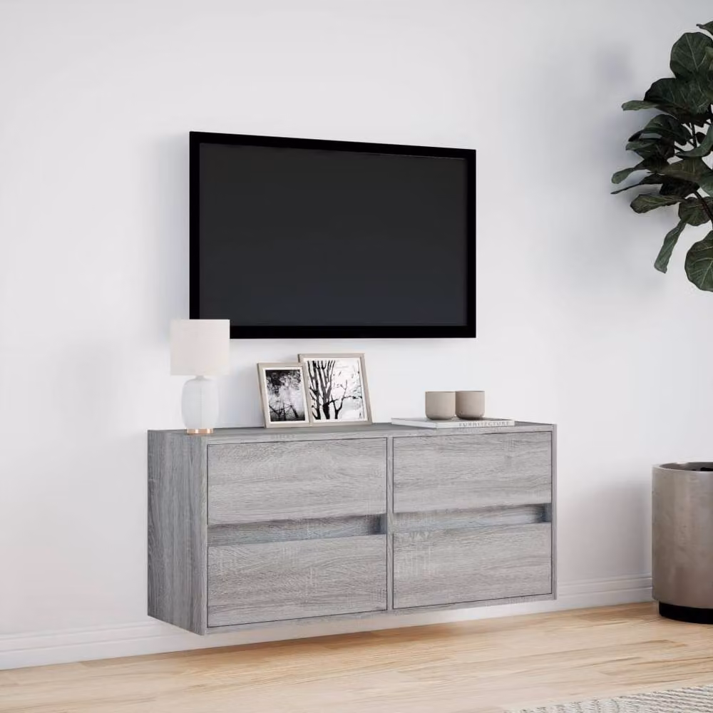 Berkfield Home TV Wall Cabinet with LED Lights in Grey Sonoma, W: 100 cm, D: 31 cm, H: 45 cm – 2