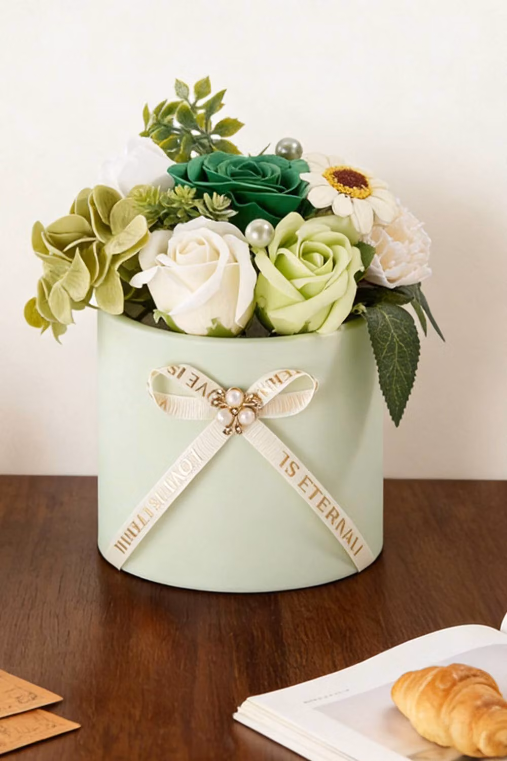 Living and Home Mixed Floral Soap Flowers Gift Box in Multicolour, White and Green – 2