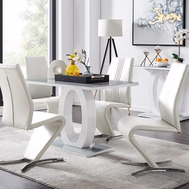 FurnitureboxUK Giovani Modern High Gloss and Glass Rectangular Dining Table and 4 Willow Chairs Set in Grey and White, W/D/H: 120 x 70 x 70 cm – 1