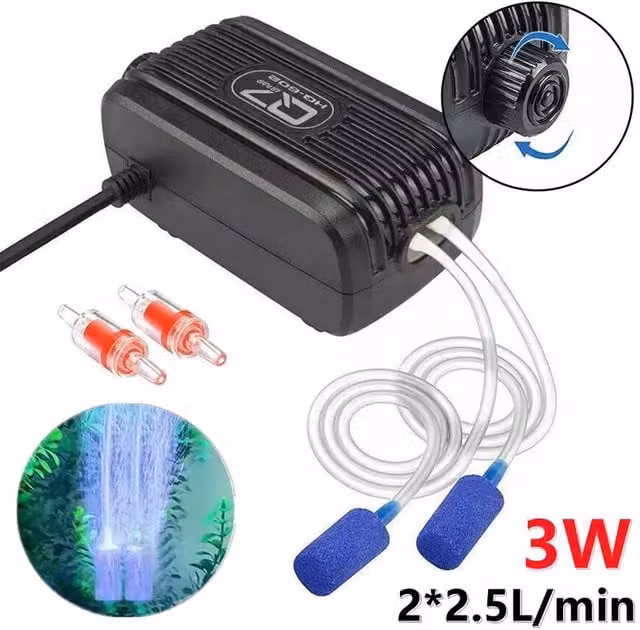 SPETLEK Silent Aquarium Air Pump with Double Oxygen Outlet, Black – 1