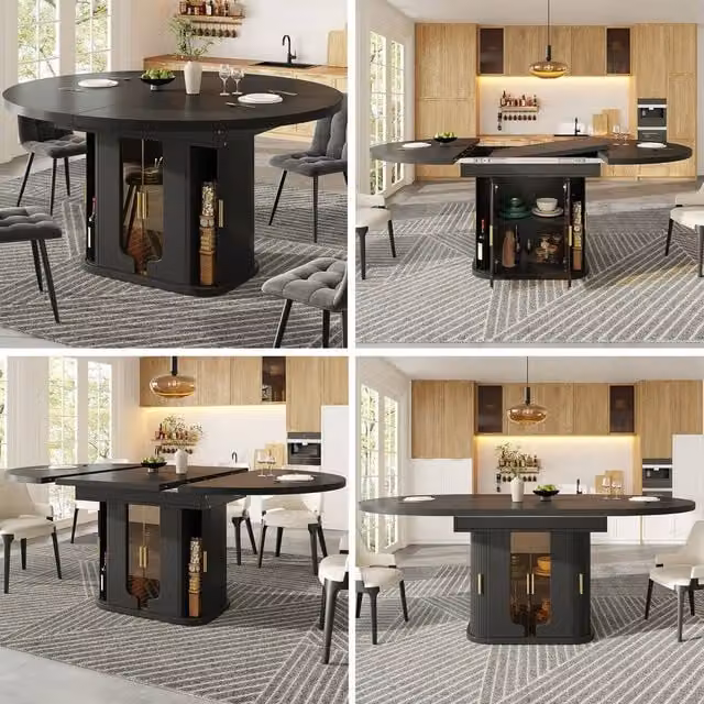 BTM Modern Oval Extendable 6 Seater Dining Table in Black Matt MDF Laminate – 1