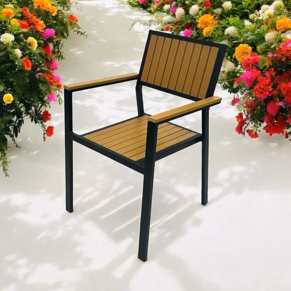 NESTLUNE Premier Stackable Garden Chairs in Brown and Black Powder Coated Steel – 2