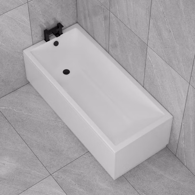 Cesar White Acrylic Rectangular Single Ended Bath with Front and End MDF Panels W/D/H: 140 x 70 x 88 cm
