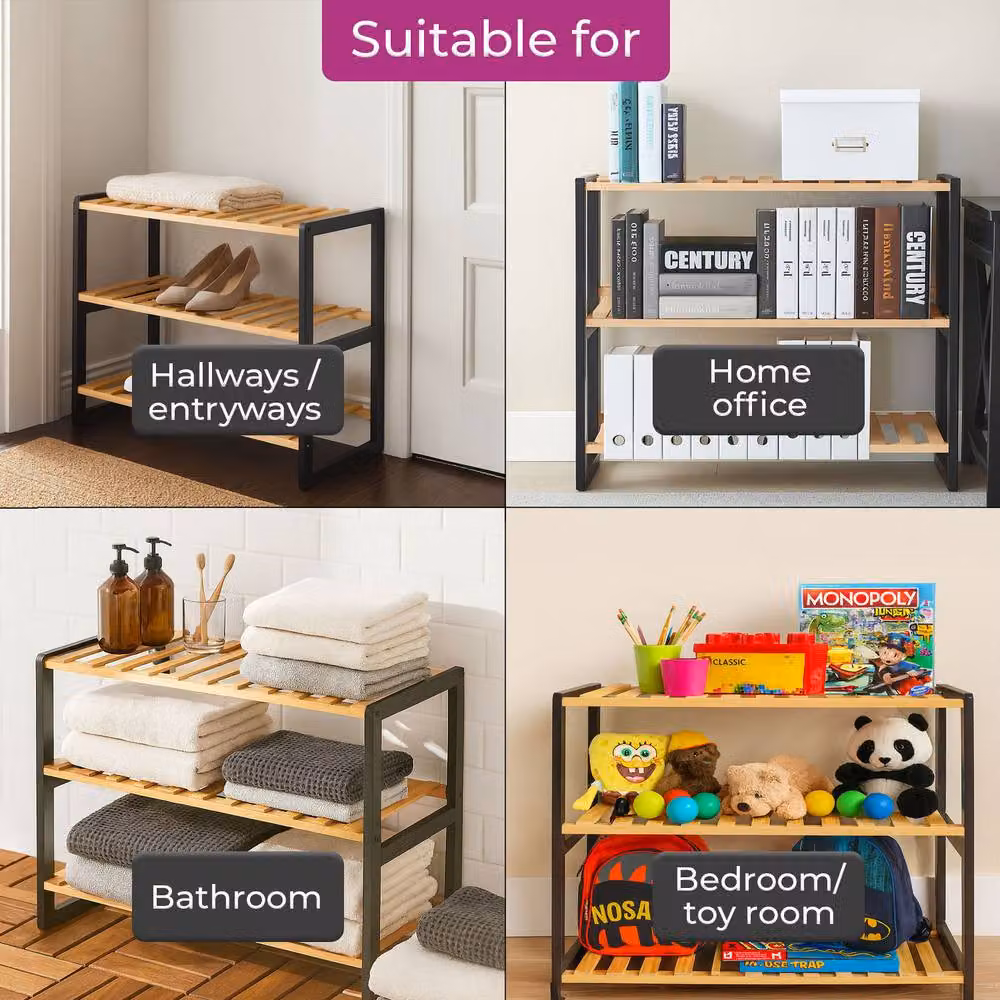 Neo 3 Tier Bamboo Wooden Shoe Storage Rack in Multicolour – 3
