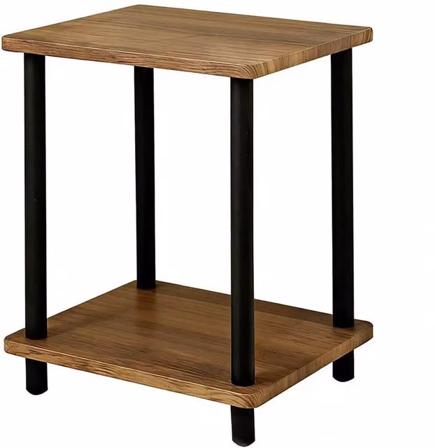 VOGREX 2 Tier Oak Finish Side Table with Shelf in Natural Brown and Sand