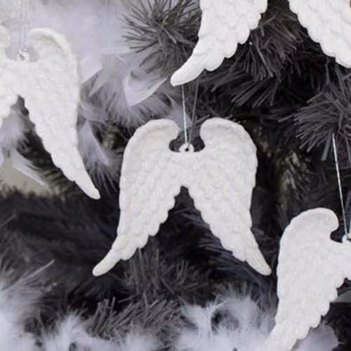Melody Maison Set of 4 White Glitter Angel Wing Hanging Pendants, 12 cm – 4
