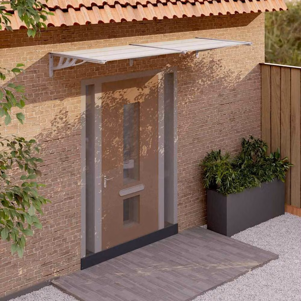 Berkfield Home Polycarbonate and Aluminium Door Canopy in Grey and Transparent, W: 239 cm, D: 90 cm – 2