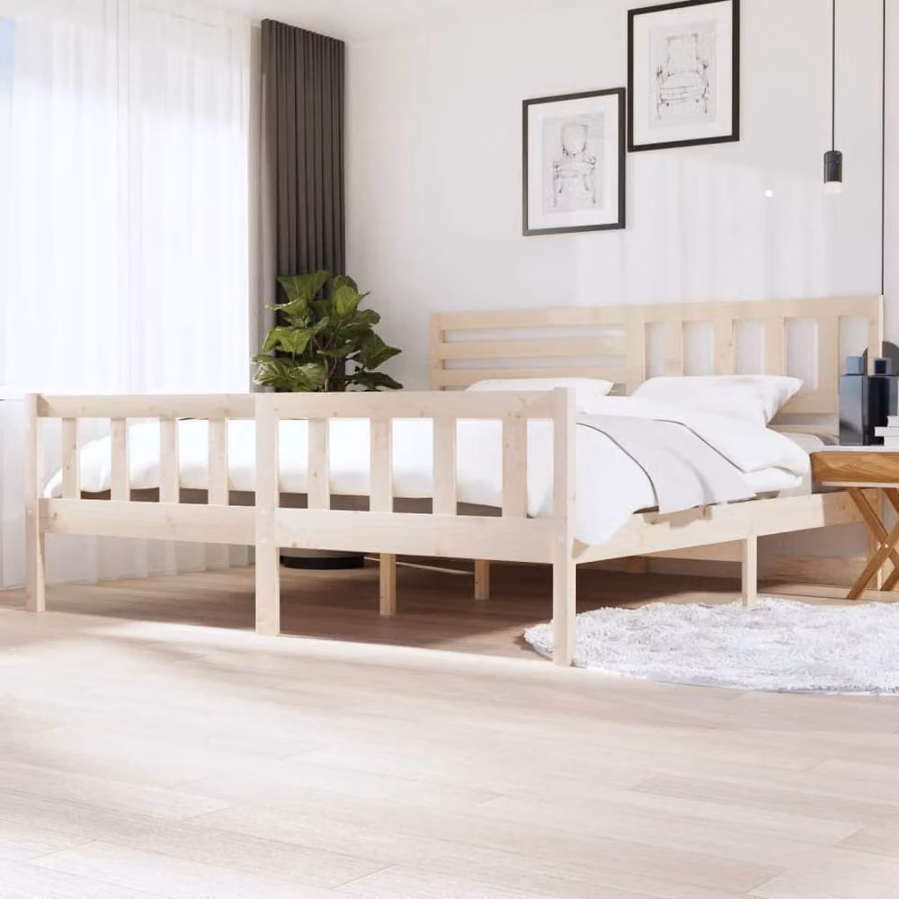 Berkfield Home Solid Wood Pine Bed Frame in Natural, W/D/H: 200 x 200 x 70 cm – 2