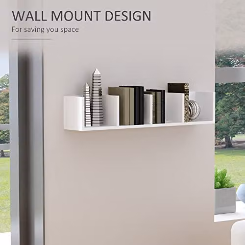 HOMCOM White Wooden Wall-Mounted Media Storage Rack with 4 Cubes for CD and DVD Display – 3