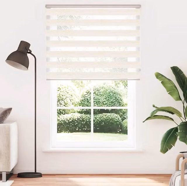 Berkfield Home Zebra Blind in Marble Beige, Polyester Fabric, W: 140.9 cm, H: 200 cm