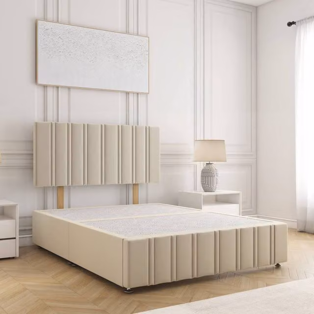 BSSPOKE Isabella Double Plush Velvet Divan Bed with 24 inch Headboard in Cream