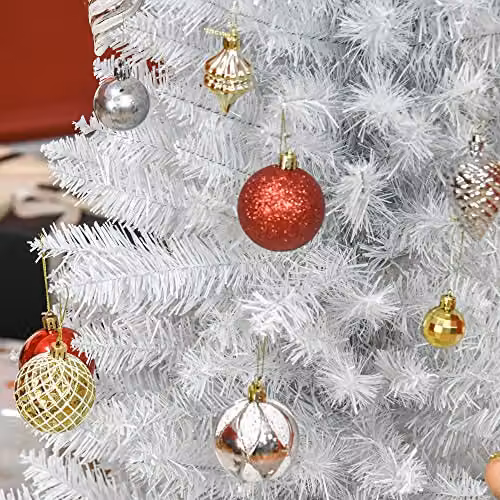 HOMCOM 6ft Unlit White Slim Pencil Artificial Christmas Tree – 4