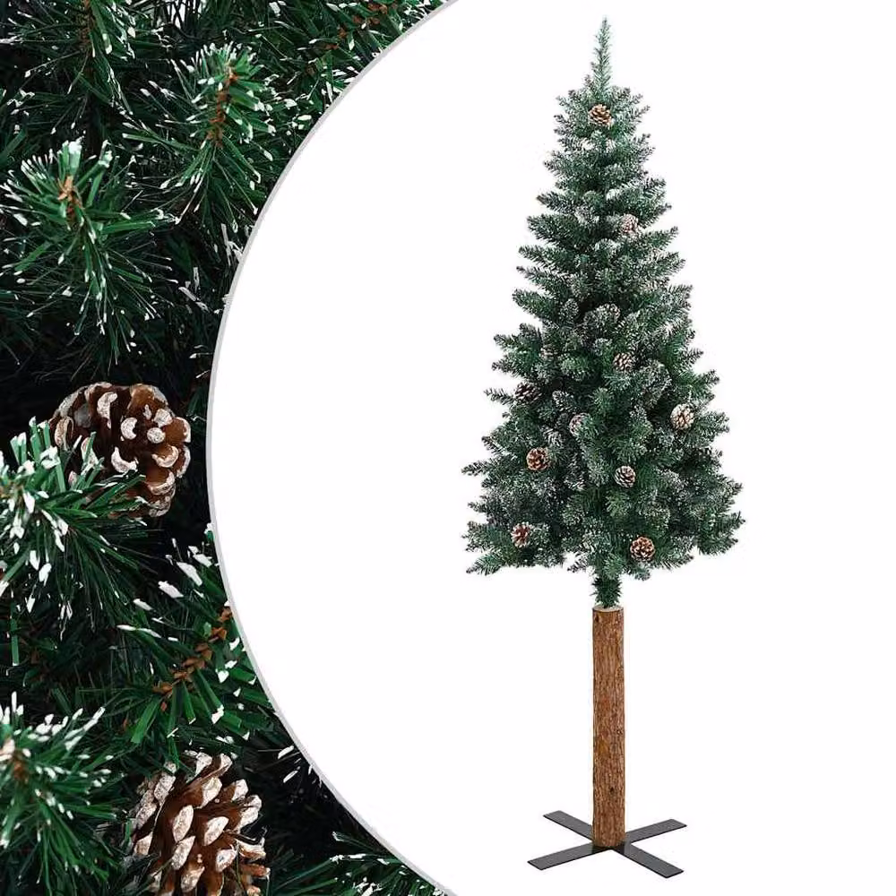 Berkfield Home Slim Christmas Tree with Real Wood and White Snow, Green, Height: 180 cm – 2