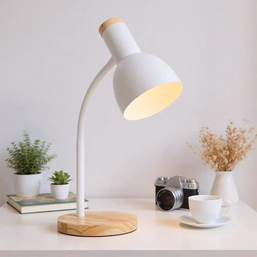 Kelvenix Modern Adjustable Tabletop Desk Lamp in White and Wood – 3