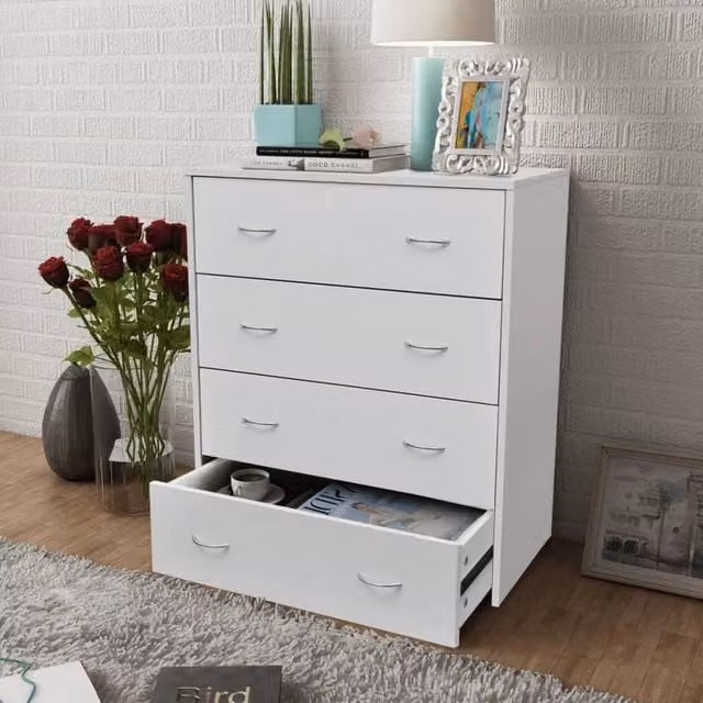Berkfield Home Sideboard with 4 Drawers, White, W/D/H: 60 x 30.5 x 71 cm