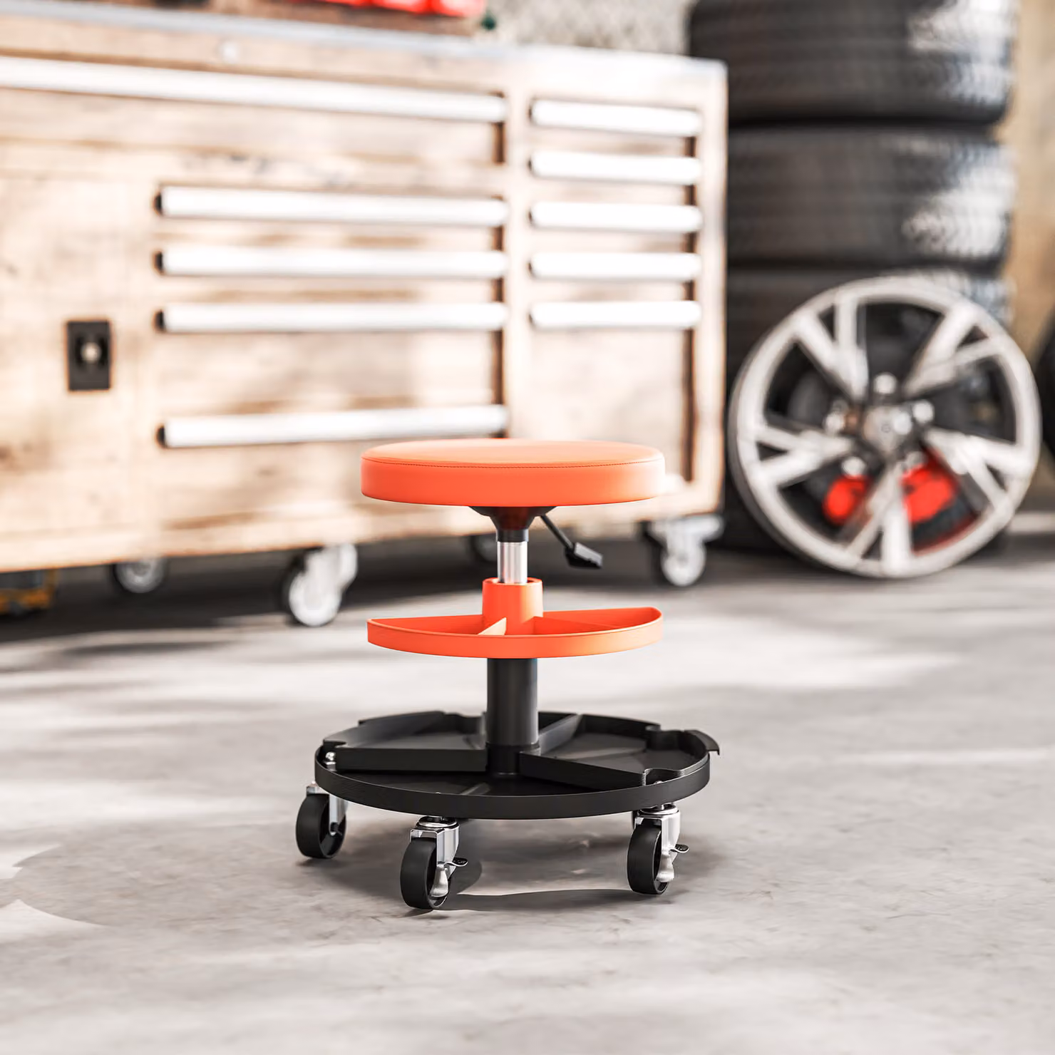 HOMCOM Rolling Mechanic Stool in Yellow with 360 Degree Swivel, Castors and Tool Tray Storage – 8
