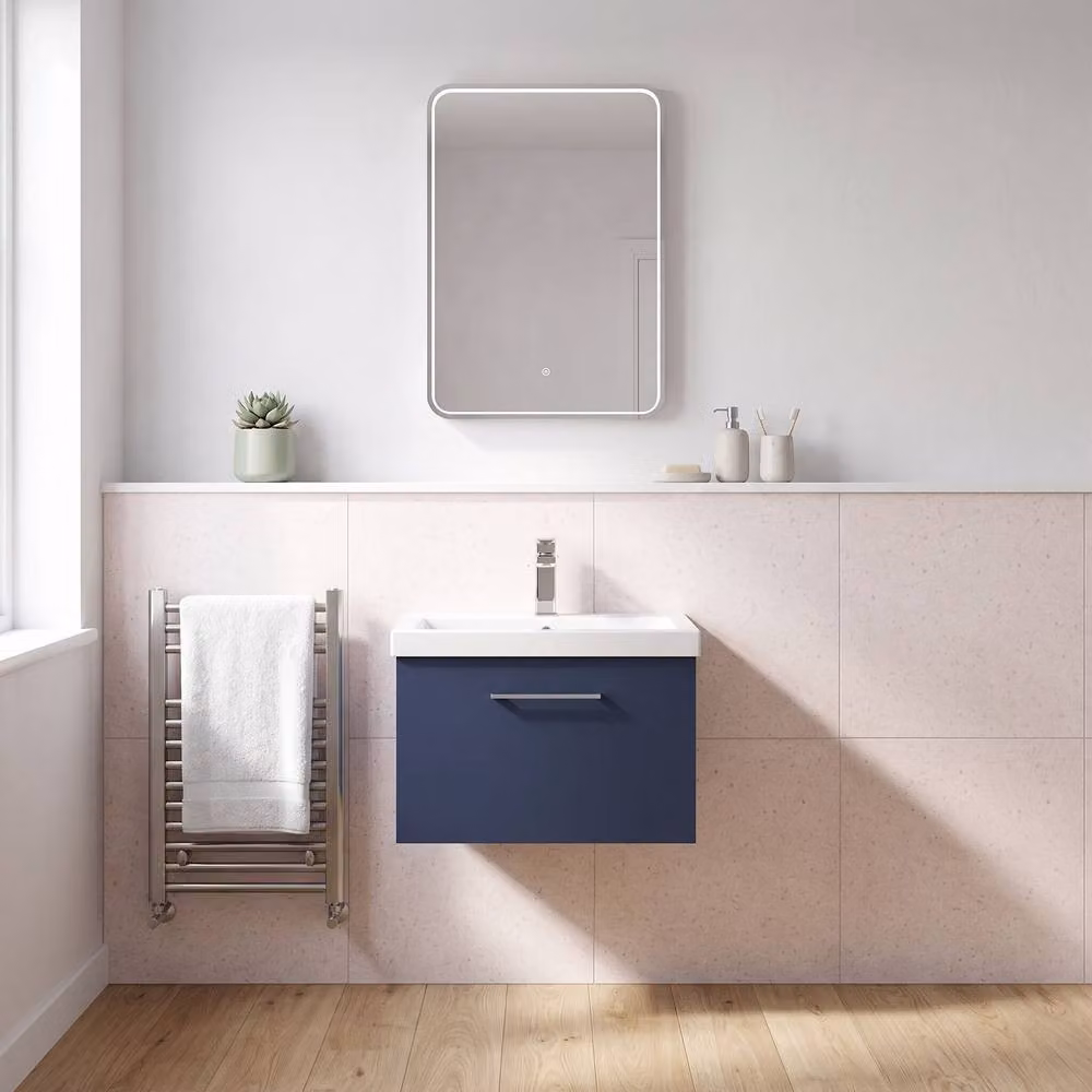 Balterley Wall Hung Blue Bathroom Vanity Unit with 1 Soft Close Drawer, Width: 60 cm – 2