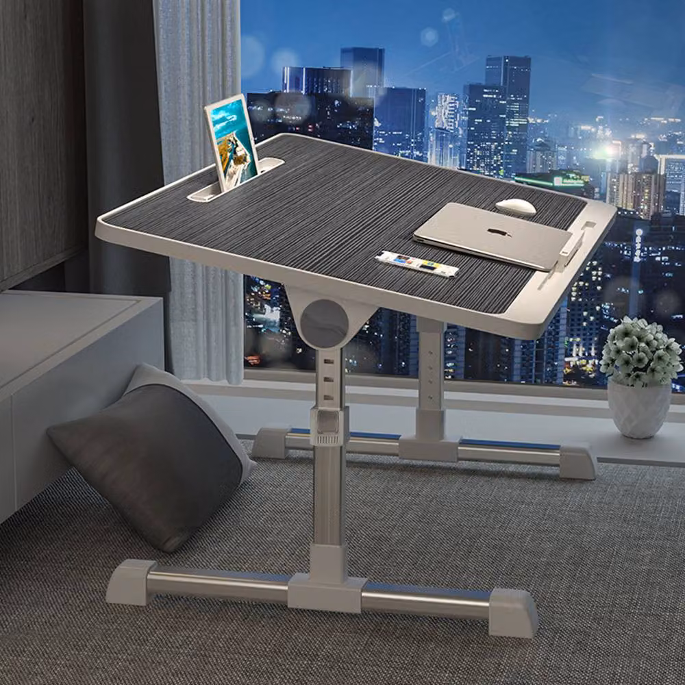 Living and Home Foldable Height-Adjustable Laptop Bed Table with Movable Stop Bar and Tablet Slot in Dark Grey – 2