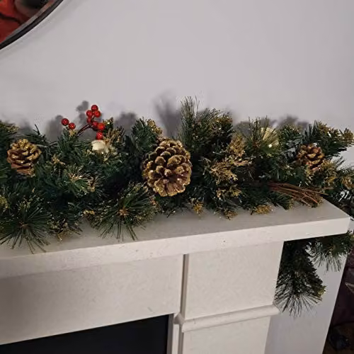 Premier 180cm Gold Dressed Christmas Garland with Berries, Pine Cones and Gold Baubles – 4