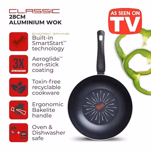 Tower Smart Start Classic 28cm Aluminium Non-Stick Wok in Black – 4