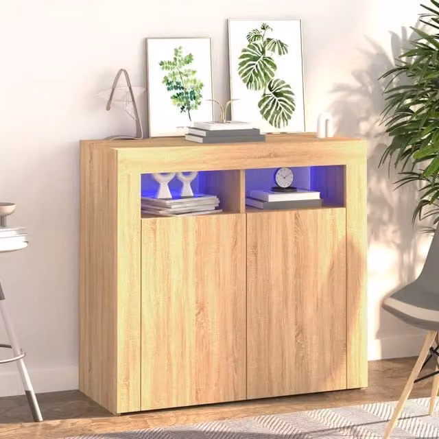 Berkfield Home Modern Sonoma Oak Sideboard with Integrated LED Lights in Brown, W/D/H: 80 x 35 x 75 cm