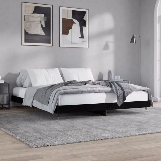 Berkfield Home Modern Black Engineered Wood Bed Frame, 200 x 200 cm – 1