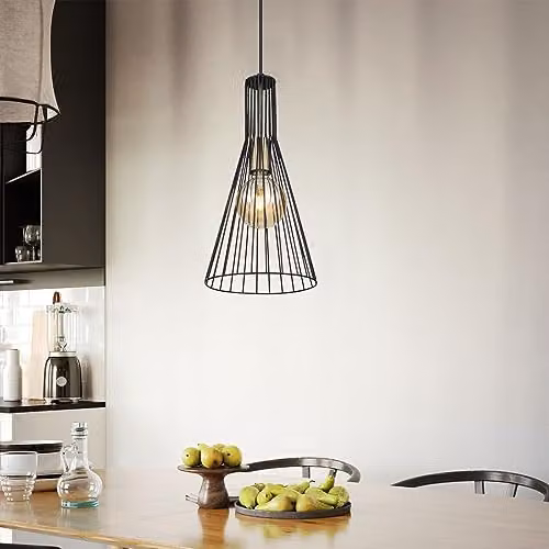 Globo Lighting Modern Metal Cone Pendant Lamp in Black and Gold/Brass, Height: 120 cm, E27 – 2