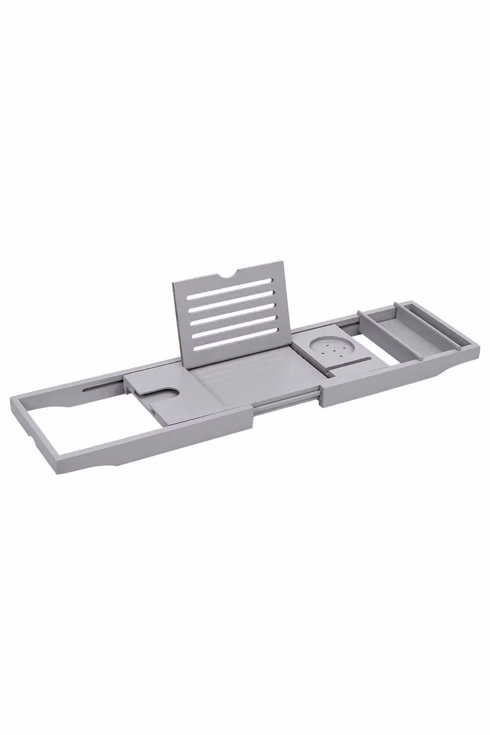 Living and Home Rustic Expandable Bamboo Wooden Bathtub Caddy Tray in Grey – 1