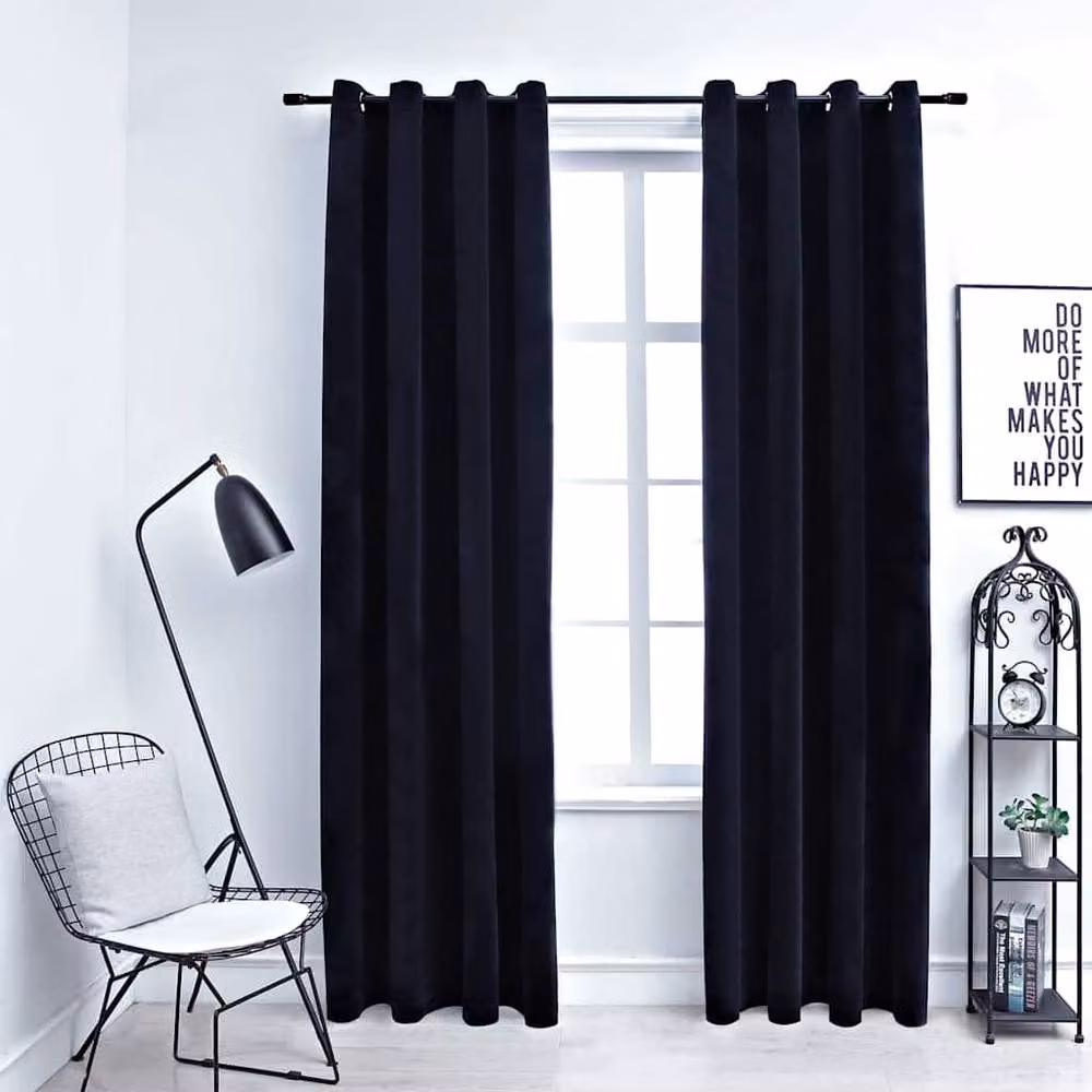 Berkfield Home Blackout Velvet Curtains with Eyelets, 2 Pack, Black, W: 140 cm, H: 175 cm – 2