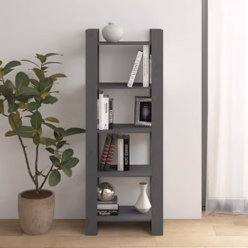 vidaXL Grey Rustic Solid Pine Book Cabinet and Room Divider, W: 60 cm, D: 35 cm, H: 160 cm – 2