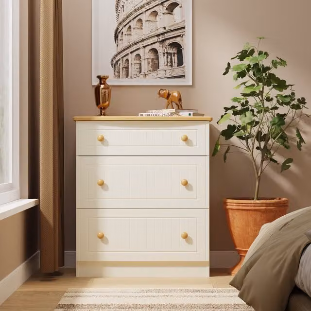 Warwick Ready Assembled 3 Drawer Deep Chest in Cream Ash and Modern Oak