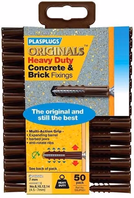 Plasplugs Heavy-duty Brown Plastic Expansion Plugs for Concrete and Brick – 1