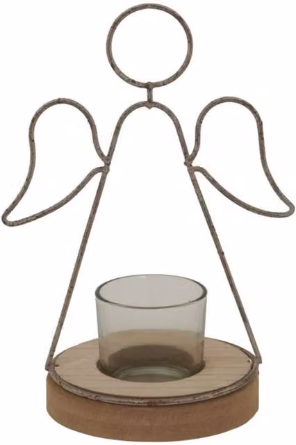 KDMD Rustic Angel Tealight Holder with Glass Votive in Brown