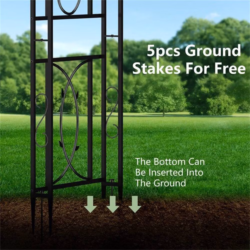 SPETLEK Heavy Duty Metal Garden Arch Trellis Support in Black, W: 134 cm, D: 59 cm, H: 215 cm – 3