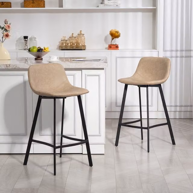 HOMCOM Set of 2 Modern PU Leather Bar Stools with Back and Footrest, Brown
