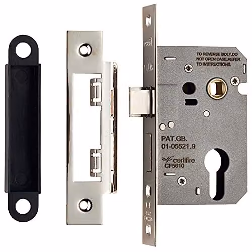 Loops 64mm Contract Euro Profile Sashlock with Square Forend in Silver Nickel Plated Finish