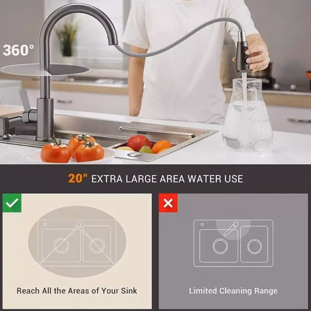 SPETLEK Modern Silver Kitchen Sink Mixer Tap with Pull Out Spout and Spray Function, W: 100 cm, D: 52 cm – 4