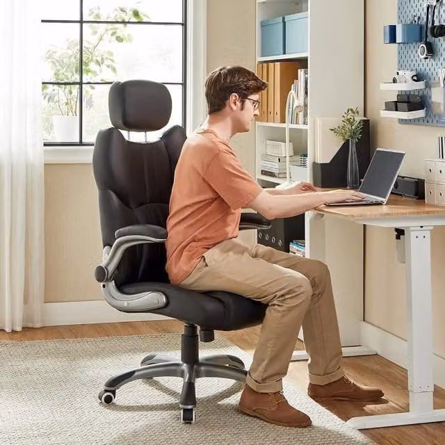 The Bazaarist Ergonomic Gaming Chair in Black with Synthetic Leather and Adjustable Headrest