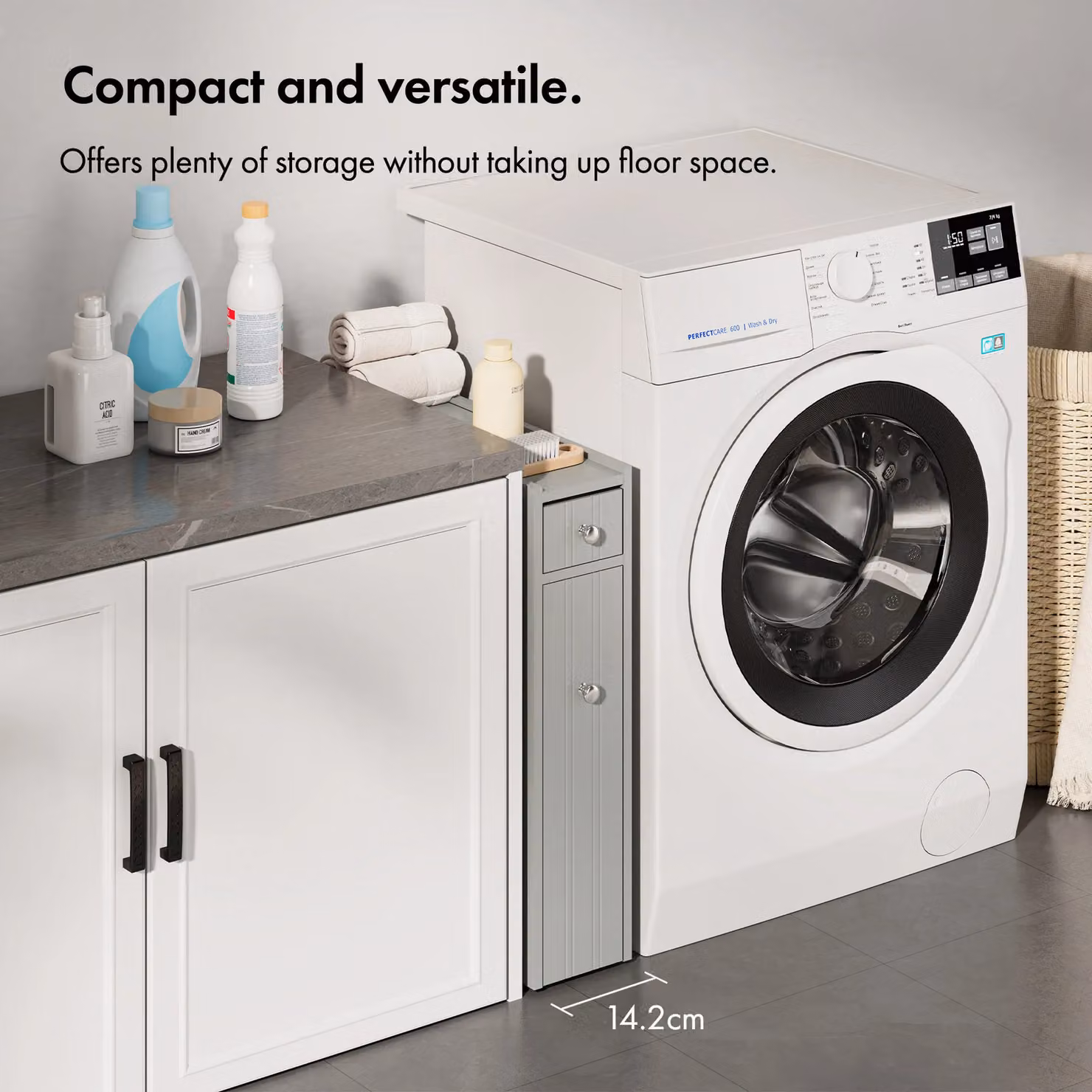 VonHaus Shrewsbury Slimline Freestanding Shaker Style Bathroom Storage Unit in Grey – 3