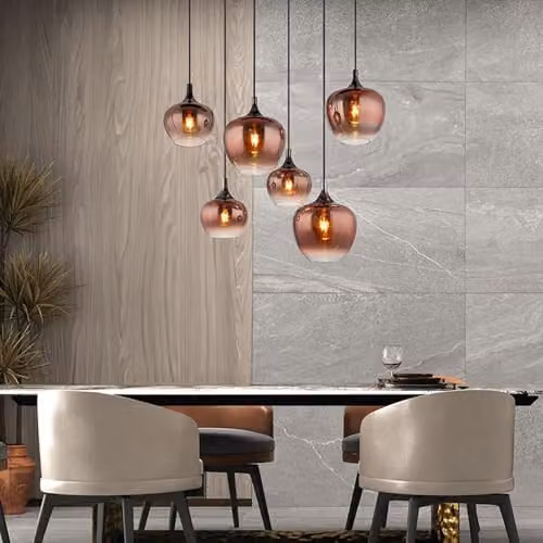 Globo Lighting Modern 6-Bulb E27 Suspended Glass and Metal Pendant Light in Copper and Matte Black – 4