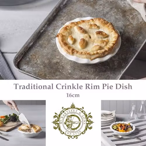 WM Bartleet & Sons White Porcelain Round Pie Dish with Crinkle Crust Rim, Diameter: 16 cm – 5