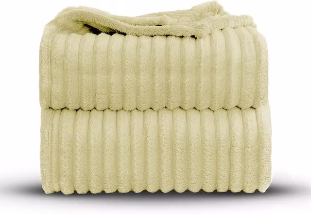 Velosso Yellow Velvet Striped Throw Blanket, W: 200 cm, D: 240 cm