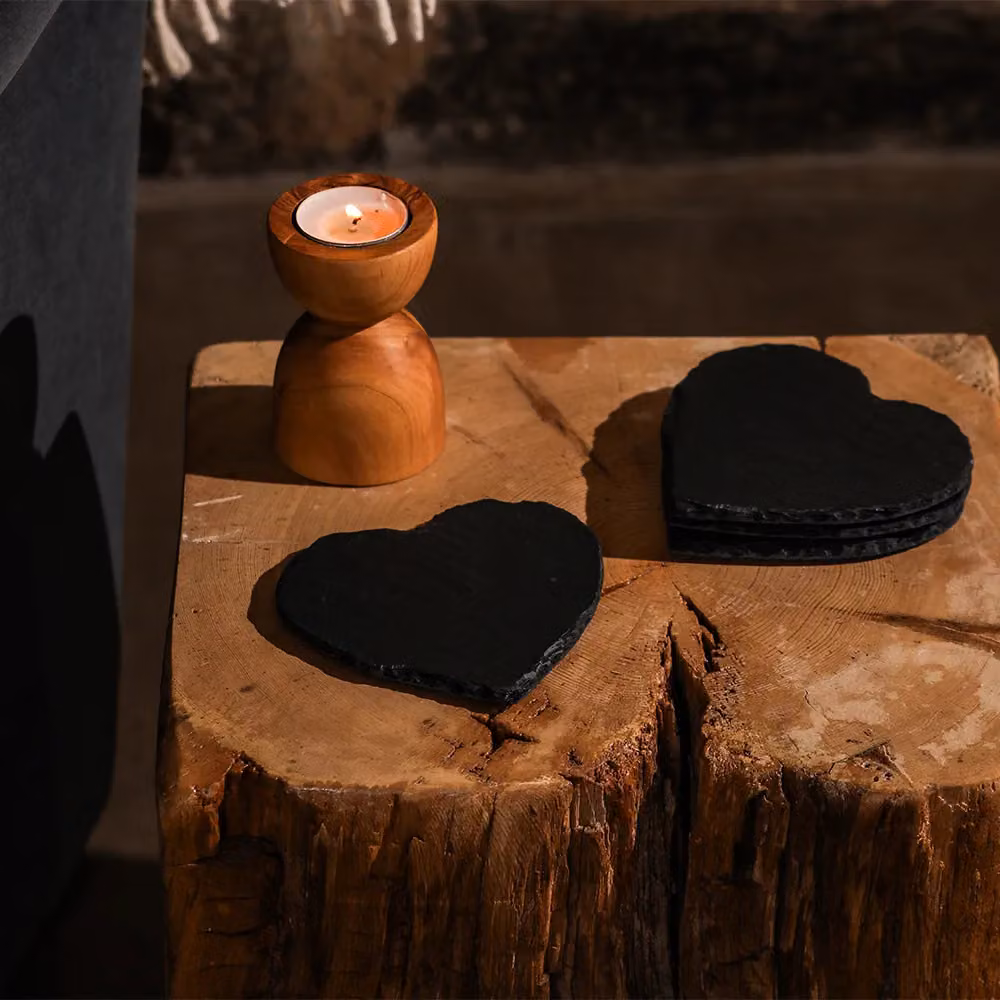 Selbrae House Heart Slate Coasters, Set of 4, Black/Grey – 2