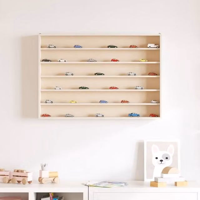 Berkfield Home Wall Mounted Display Cabinet with 6 Shelves in Light Beige, W: 80 cm, D: 8.5 cm, H: 55 cm