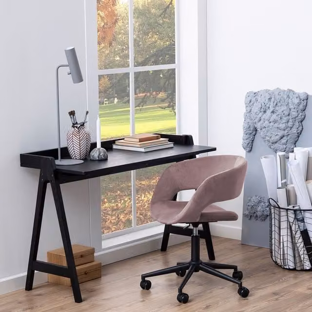 Miso Modern Black Lacquered Wood Writing Desk