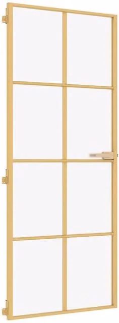 Berkfield Home Slim Golden Interior Door with Tempered Glass and Aluminium, W: 93 cm, H: 201.5 cm