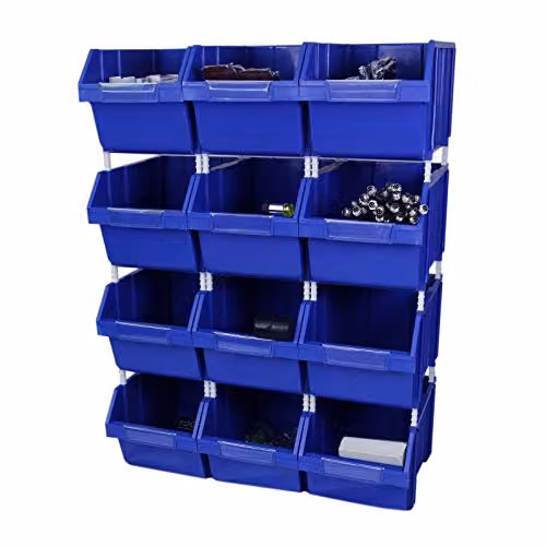 Monster Racking Blue Boltless Bay Shelving Unit with 12 Storage Bins, W: 90 cm, H: 180 cm, D: 45 cm – 2