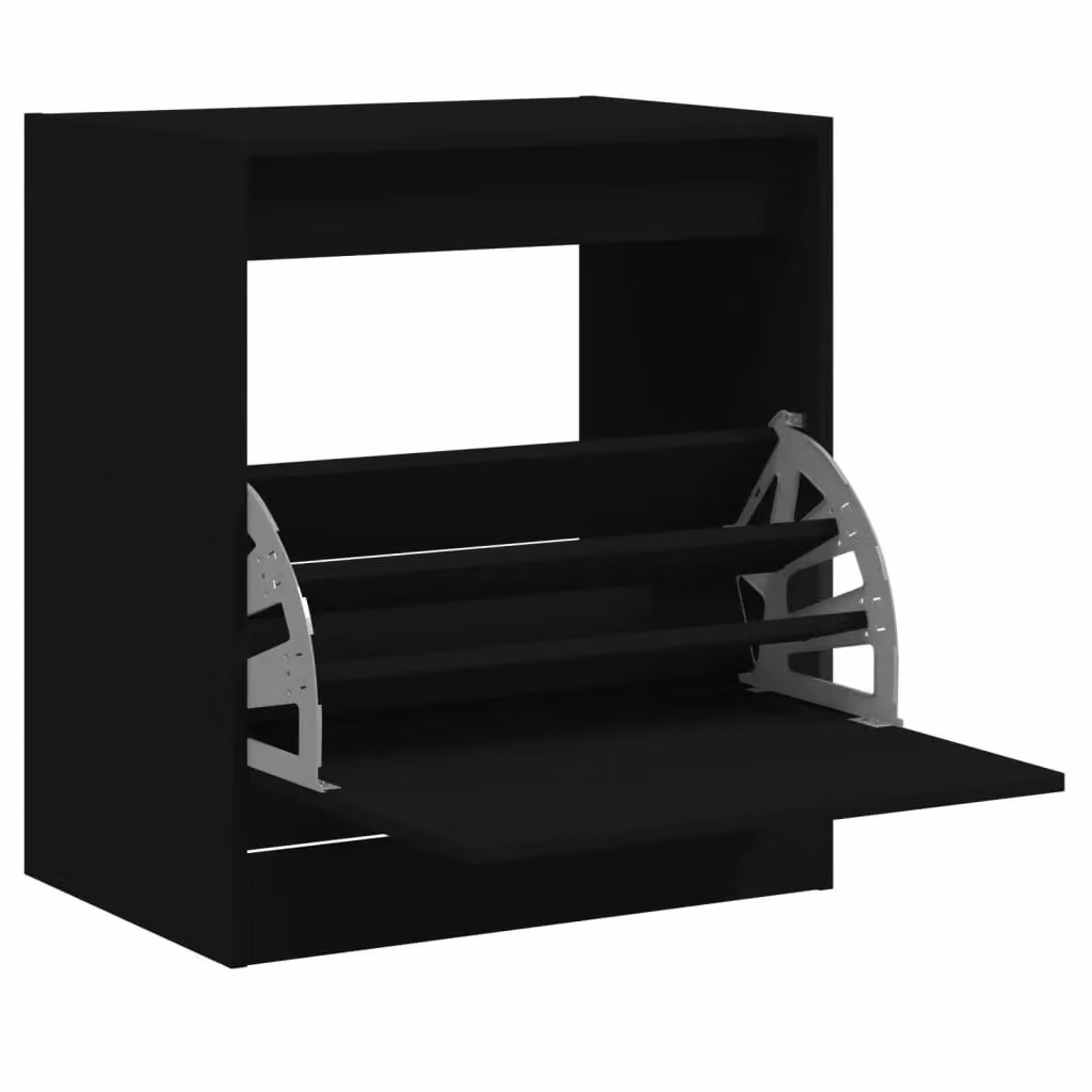 Berkfield Home Modern Black Shoe Cabinet with Tilting Compartments and Internal Drawers, W/D/H: 60 x 42 x 69 cm – 2