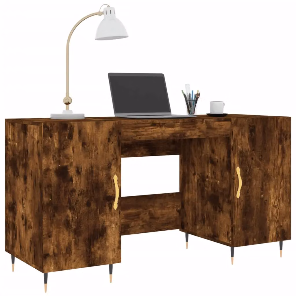 Berkfield Writing Desk in Smoked Oak and Brown, W/D/H: 140 x 50 x 75 cm – 3
